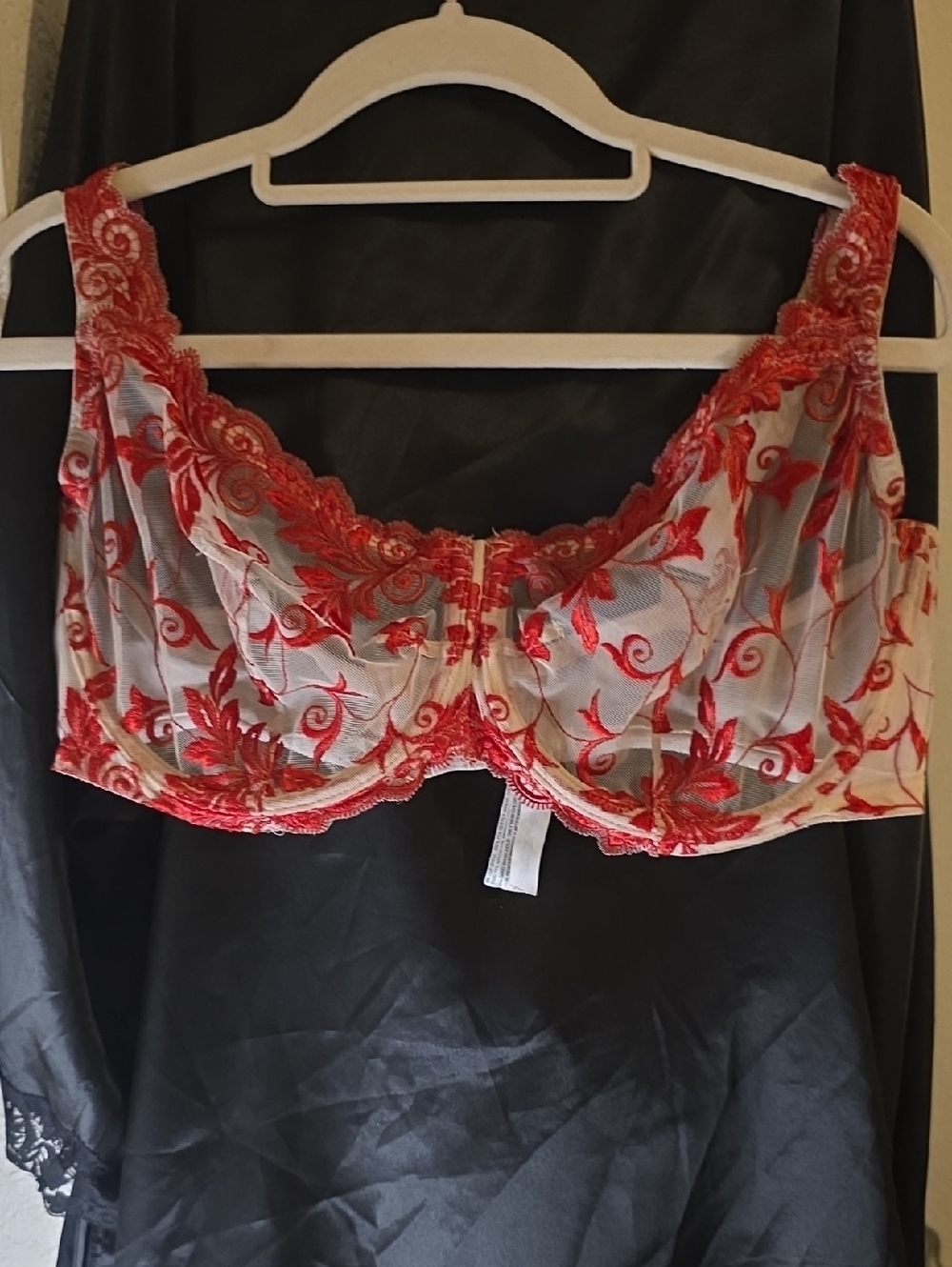 Soma Red Floral Embroidered Sheer Underwire Bra